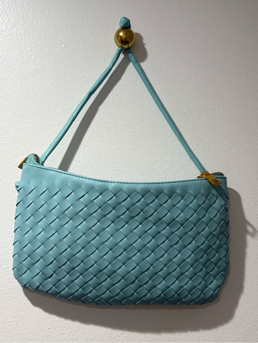Light Blue Woven Shoulder Bag